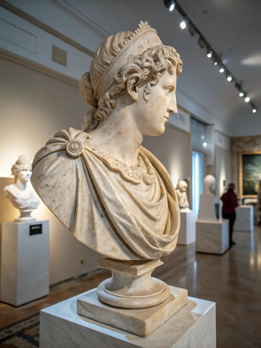 A detailed shot of the Winged Victory of Samothrace statue, highlighting its dynamic pose and intricate drapery against the backdrop of the Louvre's architecture.