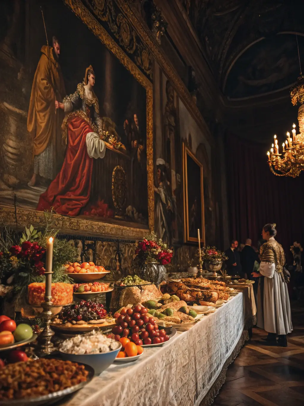 A photograph of the Wedding Feast at Cana painting by Paolo Veronese, capturing the grandeur and detail of the scene within the Louvre.